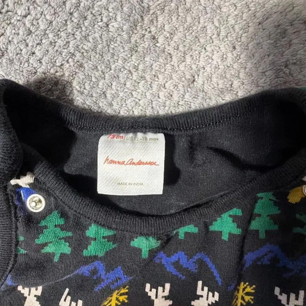 Hanna Andersson Baby Christmas Romper 12-18M 75cm Reindeer Fair Isle Jumpsuit